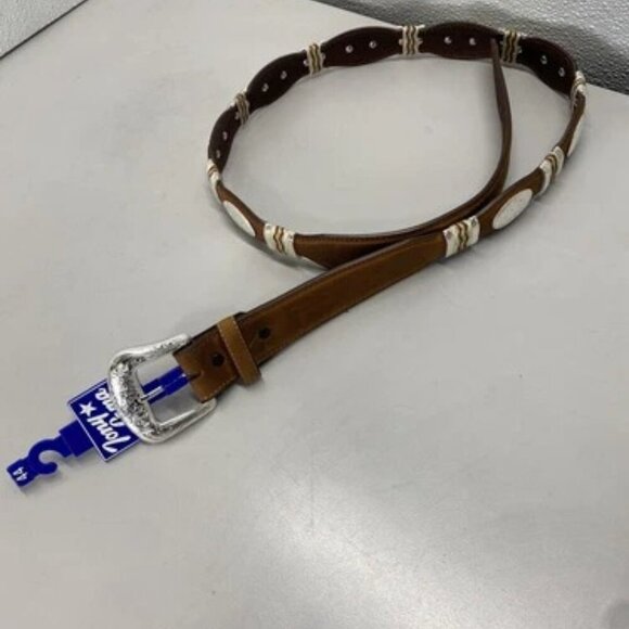 NEW TONY LAMA  Mens Cutting Champ Scalloped Leather Belt Size 44 Brown - Picture 10 of 11